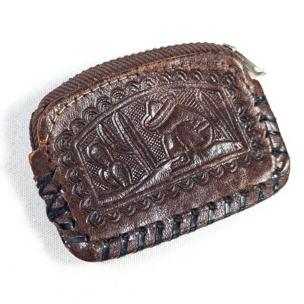 Mexico leather handmade coin wallet, small leather zippered wallet